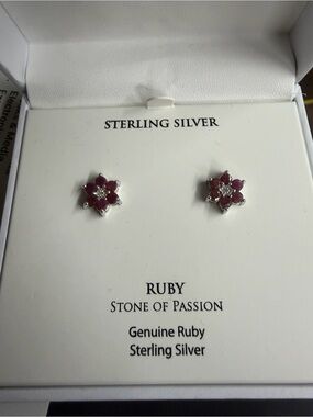 Macy's Sterling Silver Ruby Flower Stud Earrings - Ruby Red